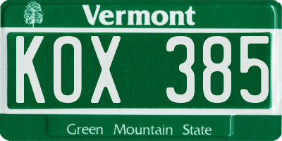 VT license plate KOX385