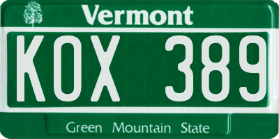 VT license plate KOX389