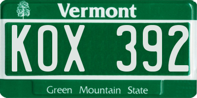 VT license plate KOX392