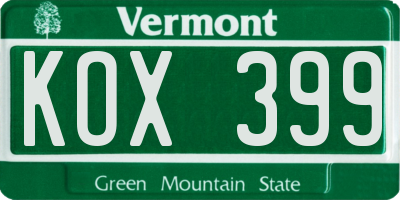 VT license plate KOX399