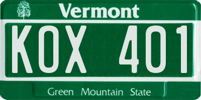 VT license plate KOX401