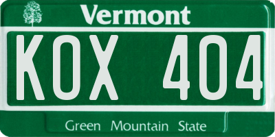 VT license plate KOX404