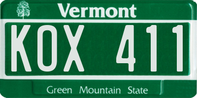 VT license plate KOX411