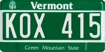 VT license plate KOX415