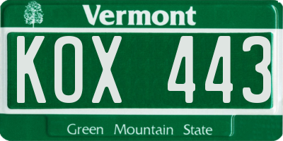 VT license plate KOX443