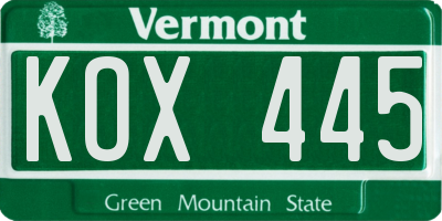 VT license plate KOX445