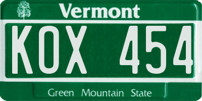 VT license plate KOX454