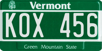 VT license plate KOX456