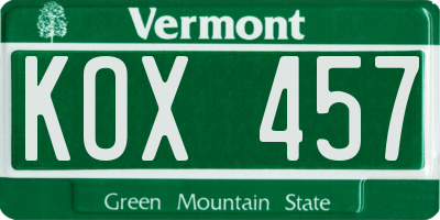 VT license plate KOX457