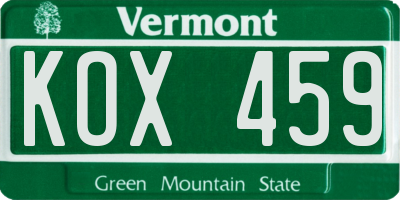 VT license plate KOX459