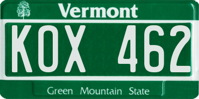 VT license plate KOX462