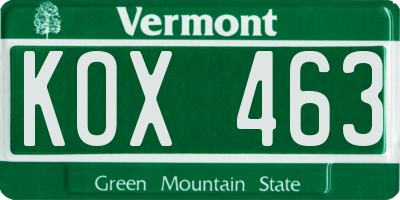 VT license plate KOX463