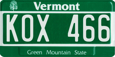VT license plate KOX466