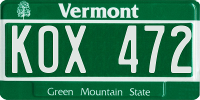 VT license plate KOX472