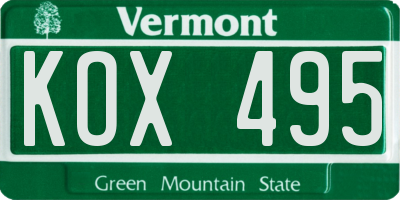 VT license plate KOX495
