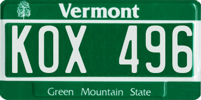 VT license plate KOX496