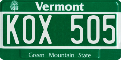VT license plate KOX505