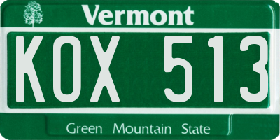 VT license plate KOX513