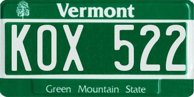 VT license plate KOX522