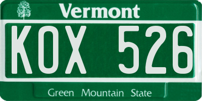VT license plate KOX526