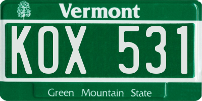 VT license plate KOX531