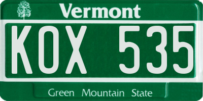 VT license plate KOX535