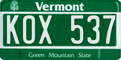 VT license plate KOX537