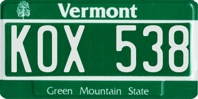 VT license plate KOX538