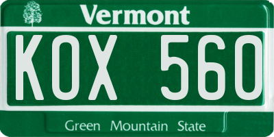 VT license plate KOX560