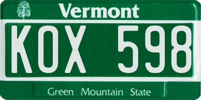 VT license plate KOX598