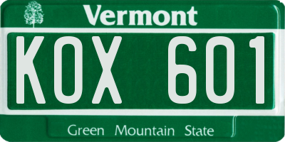 VT license plate KOX601