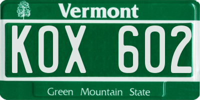 VT license plate KOX602