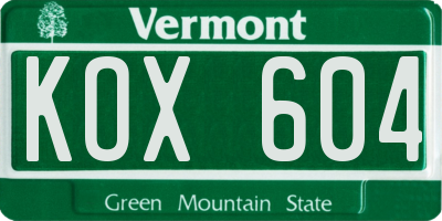VT license plate KOX604