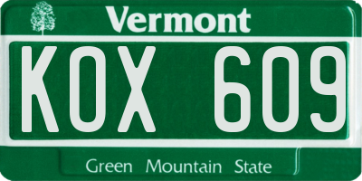 VT license plate KOX609