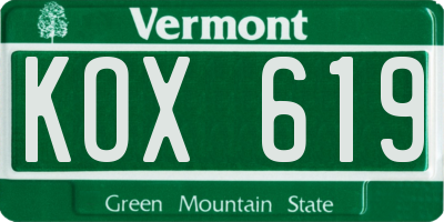 VT license plate KOX619