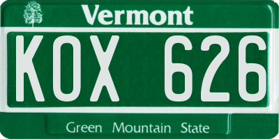 VT license plate KOX626