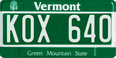 VT license plate KOX640