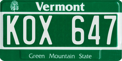 VT license plate KOX647