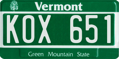 VT license plate KOX651