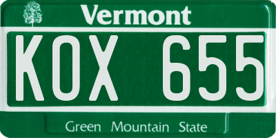 VT license plate KOX655