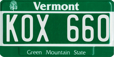 VT license plate KOX660
