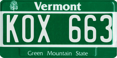 VT license plate KOX663