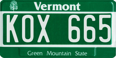 VT license plate KOX665