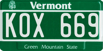 VT license plate KOX669