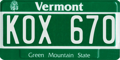 VT license plate KOX670