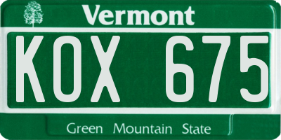 VT license plate KOX675