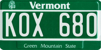 VT license plate KOX680