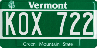 VT license plate KOX722