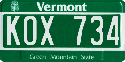 VT license plate KOX734
