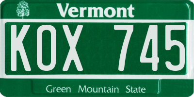 VT license plate KOX745